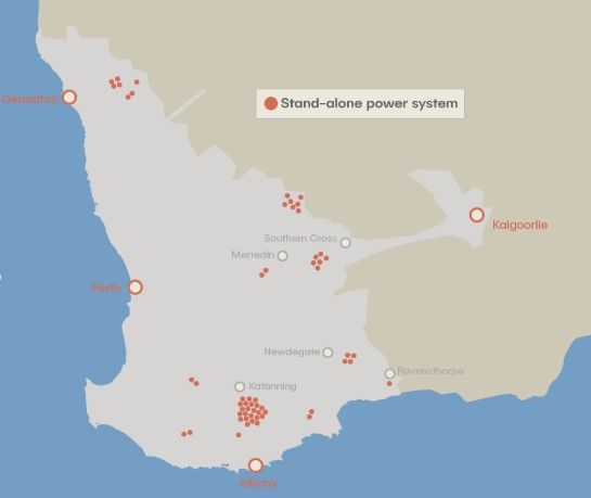 Standalone power system locations across Western Power's network