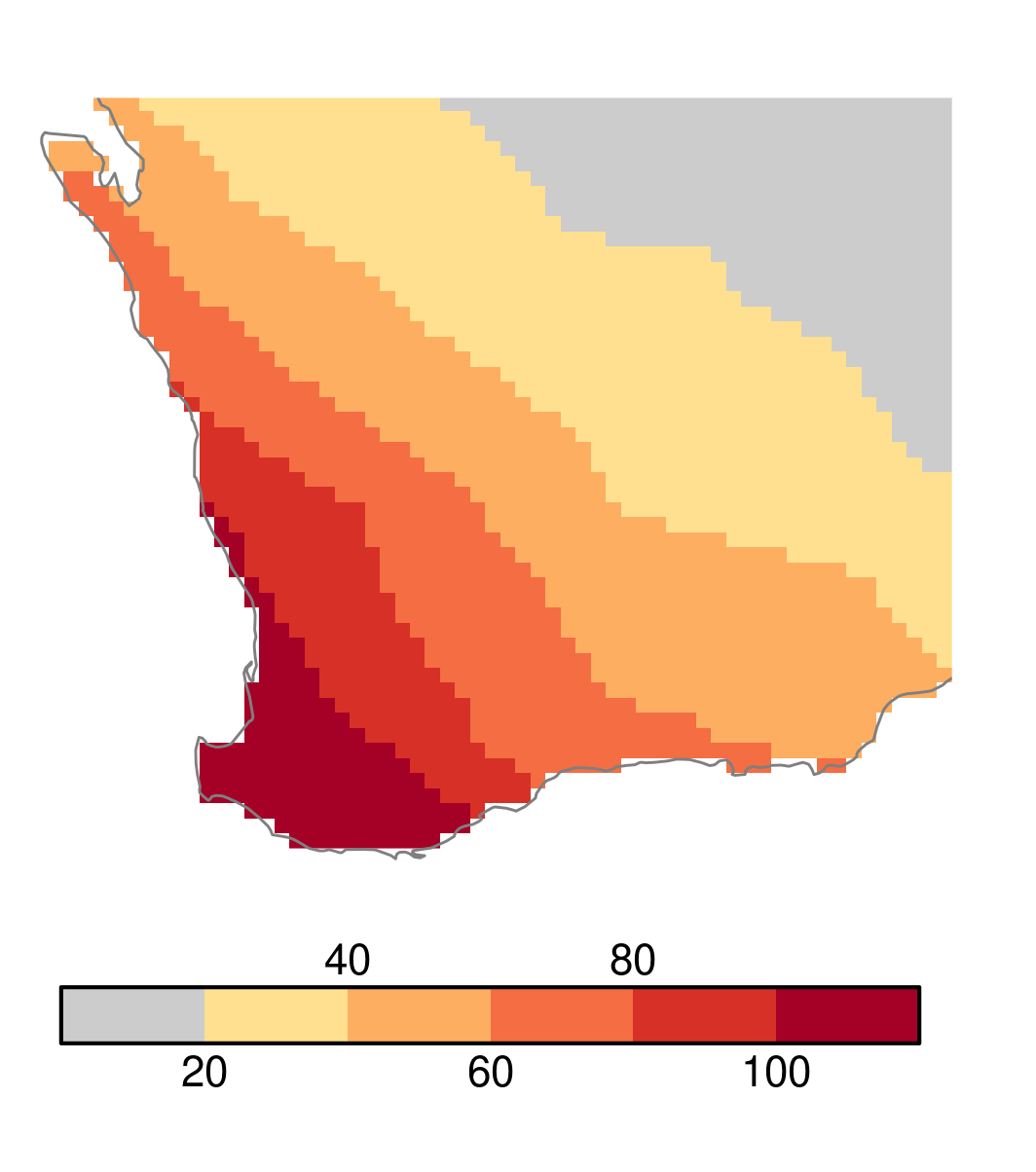 percentage change in drought duration south west WA