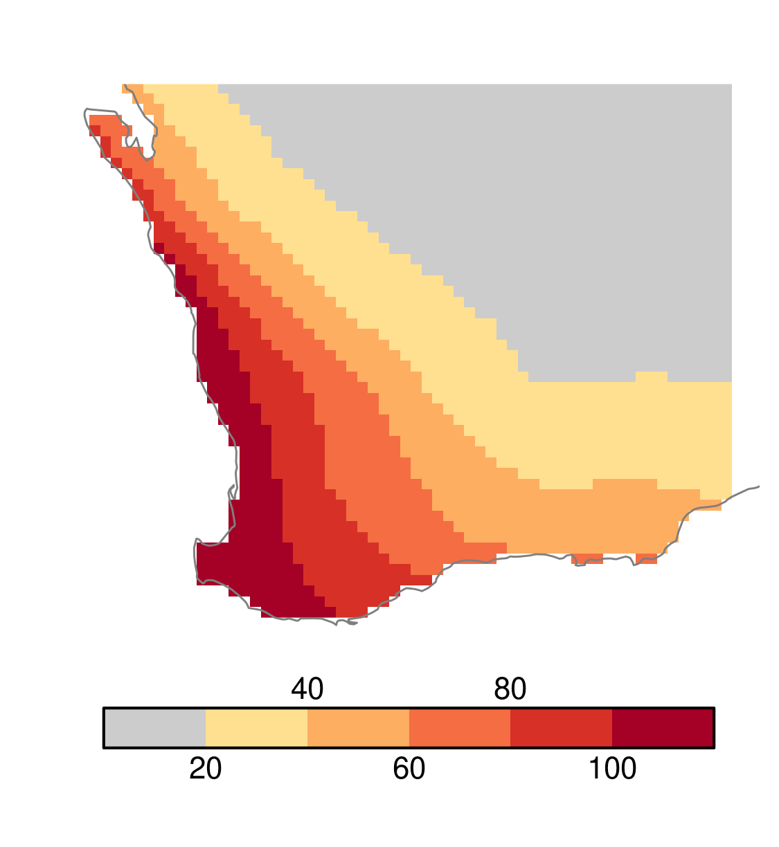 percentage change in drought intensity south west Western Australia