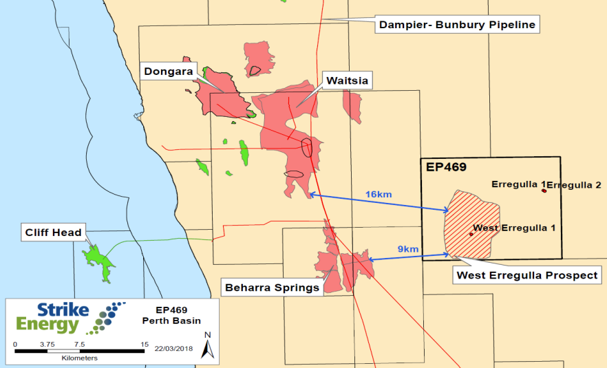 map of Perth Basin gas fields: Waitsia, Beharra Springs, West Erregulla