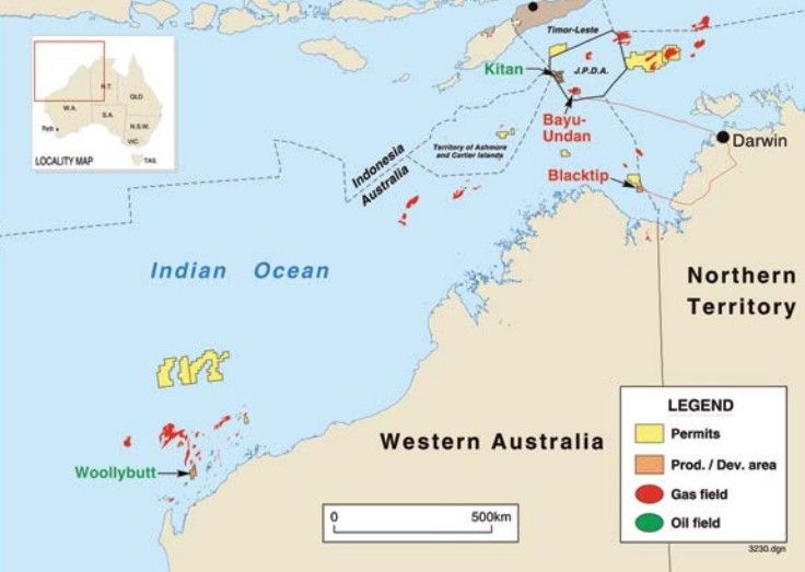 ENI's Australian operations as at 2015 including Woollybutt, Blacktip, and Bayu Undan.