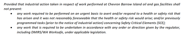 Safety provision of the Protected Action Ballot Order. Source: UGL memo to workers May 15