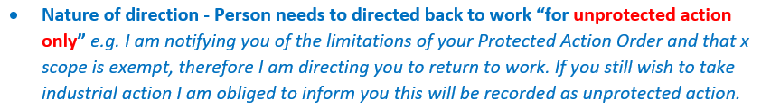 Instructions to UGL supervisors for workers taking protected action. Source UGL industrial action sign-on checklist