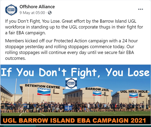 Offshore Alliance celebrates the one-day strike. Source: Offshore Alliance Facebook page.