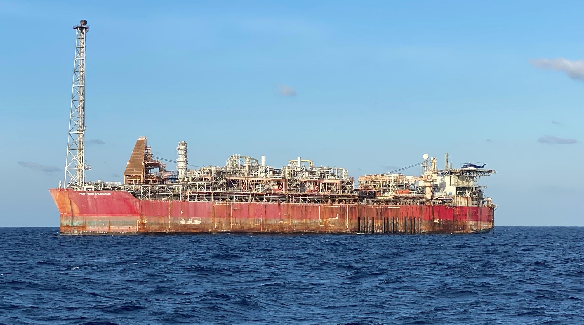 Federal Government controlled Northern Endeavour oil vessel rusting in the Timor Sea in mid-2021
